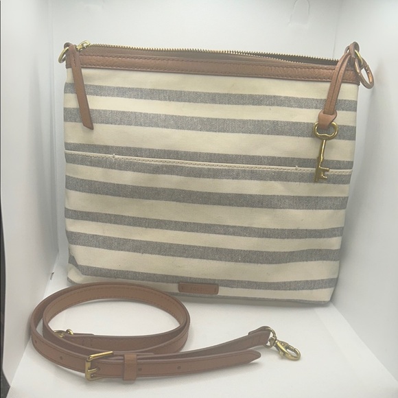 Fossil Handbags - Fossil Striped Gray and Tan Crossbody Bag